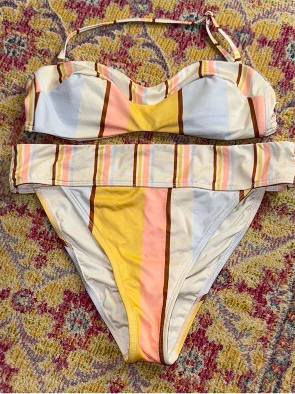 Billabong Striped Bikini Set - Yellow, Pink, Light Blue, Brown, White